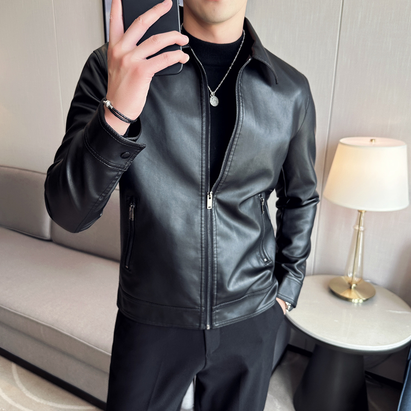 xs小码小号韩式修身简约皮衣男工装pu夹克外套社会小伙皮上衣青年