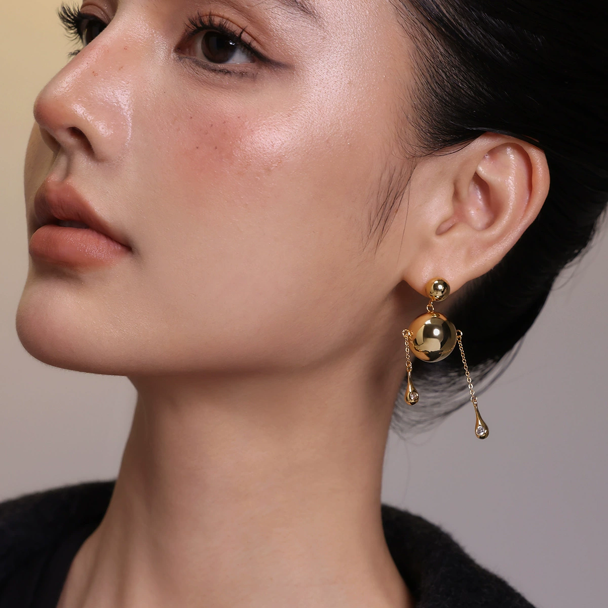 Boonee alus大小圆球光面金属流苏新款独特夸张耳环女小众设计感