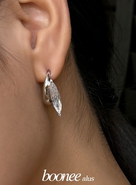 Boonee alus简约气质精致马眼圆环锆石圆圈耳环女夏日清冷感耳钉