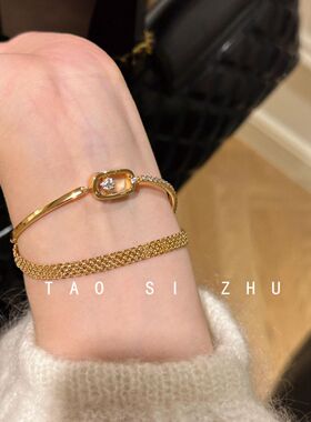 vintage中古编织金色银色表带手链女复古轻奢高级感手饰不掉色