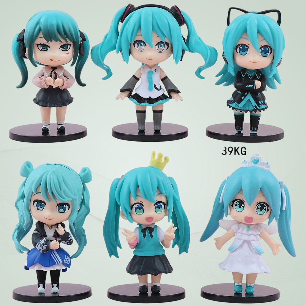初音6款Q版二次元盲盒摆件 蓝发初音6款未来动漫手办模型