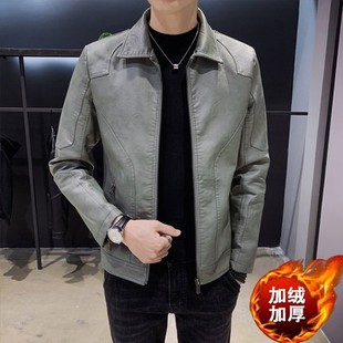 潮流帅气加绒加厚机车服皮夹克外套男春秋冬季 韩版 皮衣男2021新款