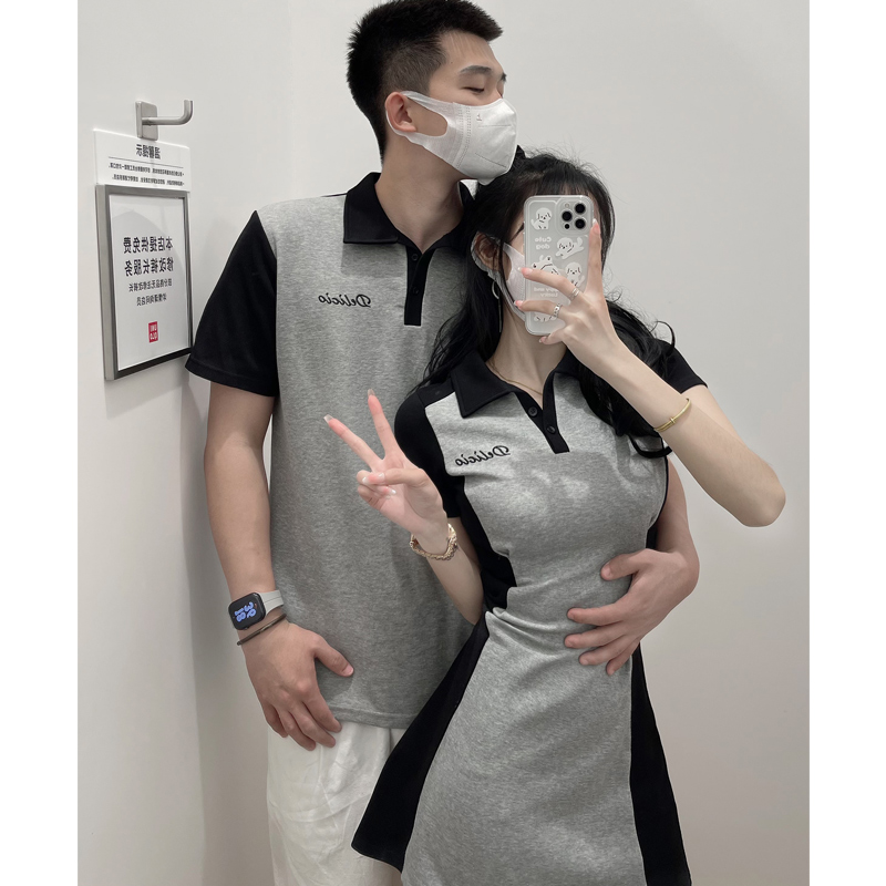 情侣装夏装2023潮流小众设计高级感套装polo短袖t恤纯棉一裙一衣
