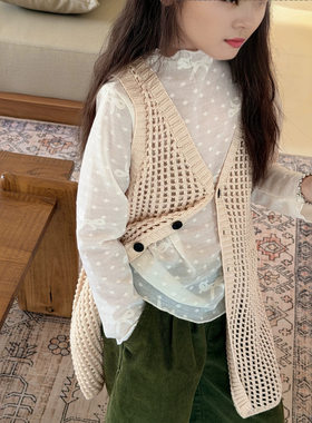 2026秋季新款童装 女童蝴蝶结蕾丝打底衫 儿童白色内搭叠穿半高领