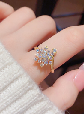 日系小众独特设计感旋转锆石开口戒指女网红个性百搭食指戒配饰品