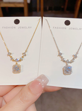 锆石方钻项链女轻奢小众高级感精致锁骨链气质百搭时尚网红配饰