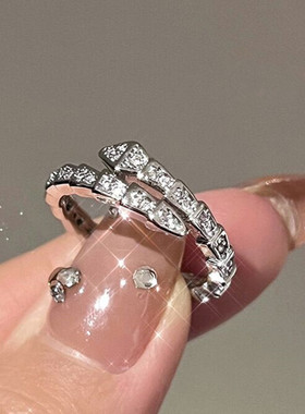 微镶锆石灵蛇形戒指开口戒女小众设计高级感轻奢气质指环个性食指