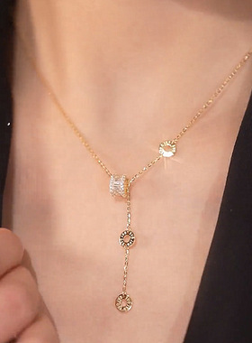 抖音同款微镶锆石水晶小蛮腰吊坠项链轻奢小众设计感个性锁骨链女