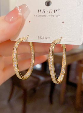 欧美跨境个性夸张微镶锆石几何圆形耳圈精致轻奢独特设计感耳环女
