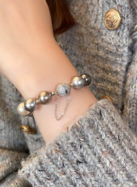 大溪地施家珍珠手链精致锆石磁吸扣轻奢秋冬温柔混彩小众设计手饰