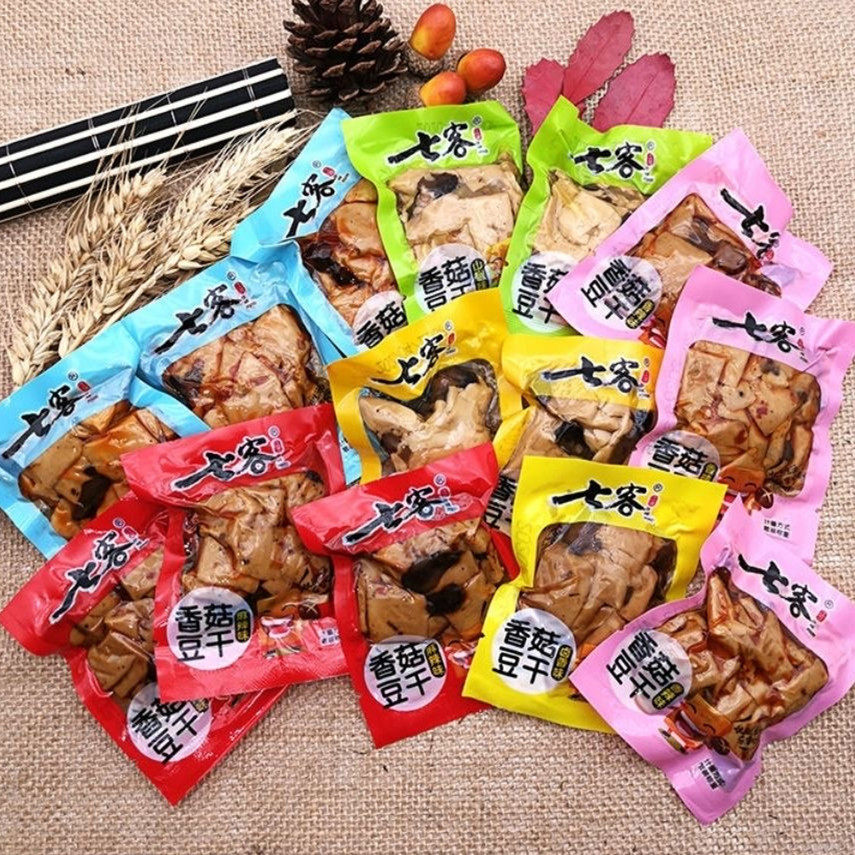 重庆七客香菇豆干卤香香辣/鸡汁/ 麻辣/泡椒山椒味茶点小包零即食