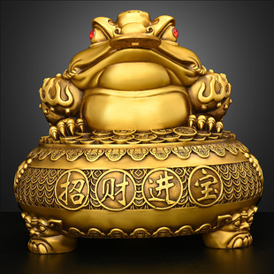 纯铜金蟾摆件 大小号聚宝盆三足金蟾家居收银台招财工艺品摆设