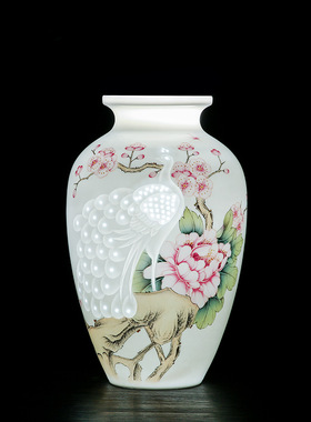 景德镇手绘青花半刀泥花瓶 中式瓷器家居装饰摆件 陶瓷花瓶工艺品