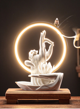 创意陶瓷禅意佛手莲心家用线香熏炉莲花香插家居装饰灯圈摆件