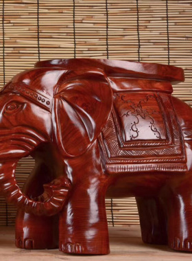 草花梨木富贵吉祥象凳雕刻家居摆饰摆件客厅玄光书房装饰送礼供应