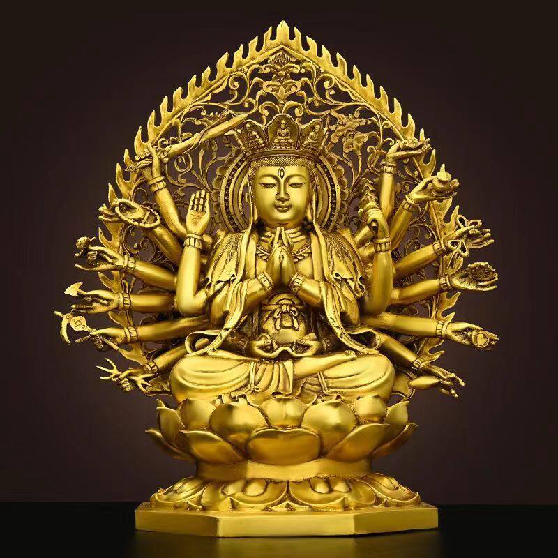 纯铜准提佛母菩萨摆件 十八臂准提老母神像密宗佛家用供奉佛像