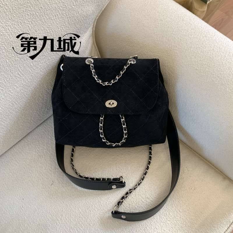 第九城韩版2025冬新款复古绒面菱格链条双肩包高颜值时尚手提背包,箱包皮具/热销女包/男包,单肩包,淘宝优惠券,粉丝福利购,淘宝优惠卷