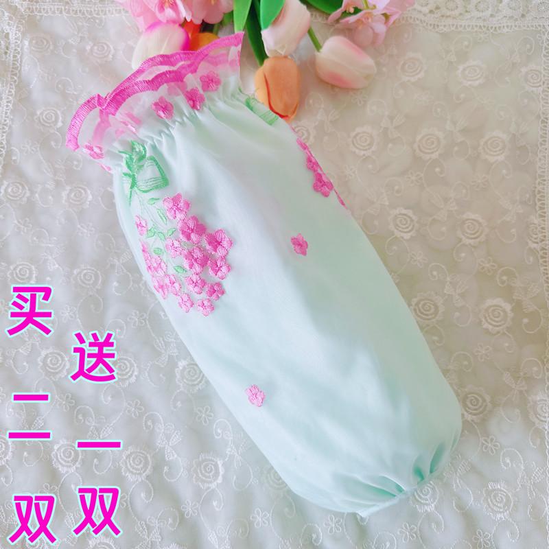 秋冬长款蕾丝袖套韩版女成人双层护袖办公厨房防污袖筒白色套袖头