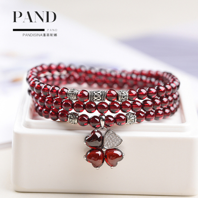 巴西酒红石榴石多圈水晶貔貅手链