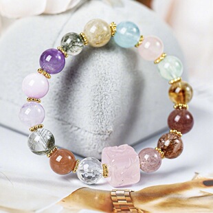 天然方糖多宝水晶黑晶超七串珠手链女式招桃花高级感手串