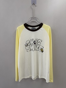 CHIC T恤女宽松 SMILE时髦小众先锋简约百搭刺绣小狗字母印花长袖