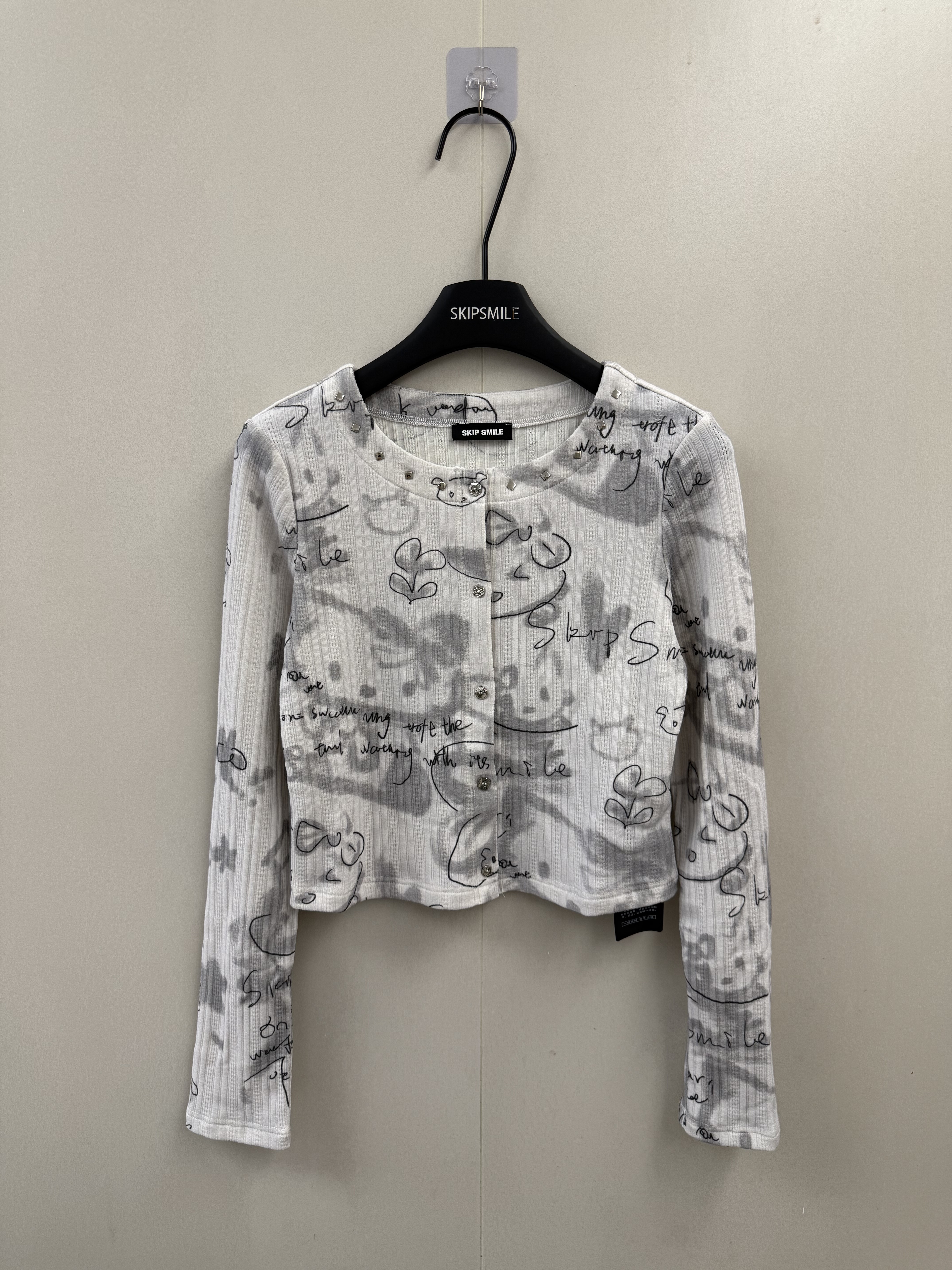 SKip Smile 时髦小众 涂鸦Kitty猫咪印花短款外套女 趣味可爱开衫