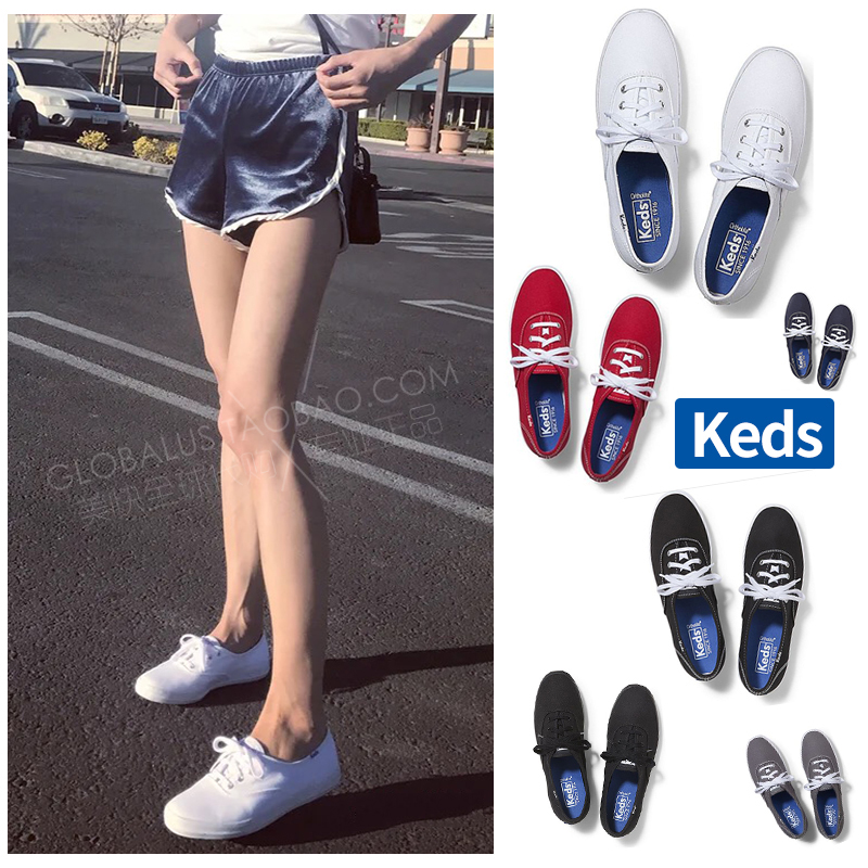 keds小白鞋女经典款帆布鞋郑秀晶软底纯色显瘦百搭透气低帮鞋代购