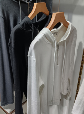 三针46773A女士时尚百搭修身显瘦拉链罗纹棉带帽不拉毛打底衫