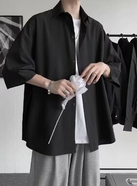 南郭良品冰丝短袖衬衫男士夏季痞帅衬衣半袖垂感外套帅气港风宽松