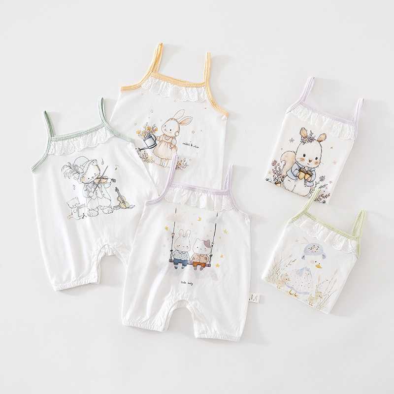 南郭良品婴儿夏季吊带连体衣女宝宝纯棉哈衣新生儿薄款爬服软萌