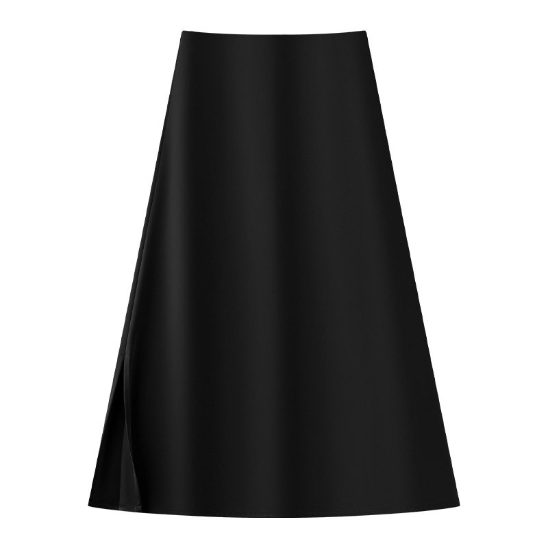 黑色半身裙女新款夏季薄款高腰侧开叉气质中长款A字大摆伞裙
