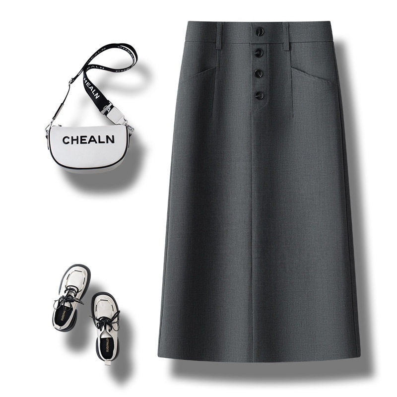 中长款西装面料后开叉包臀直筒半身裙Ol通勤日常2026新款春夏季