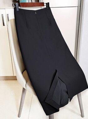 2025夏季新款OL通勤面试职业包臀裙西装半身裙黑色A字直筒中长裙