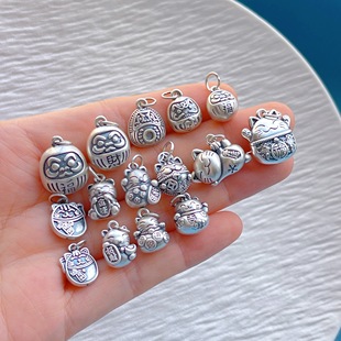 足银999纯银饰配件招财猫吊坠提溜挂坠手链项链坠子diy手工串珠