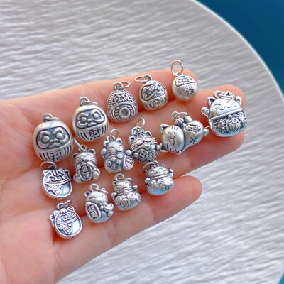 纯银饰配件招财猫吊坠提溜挂坠