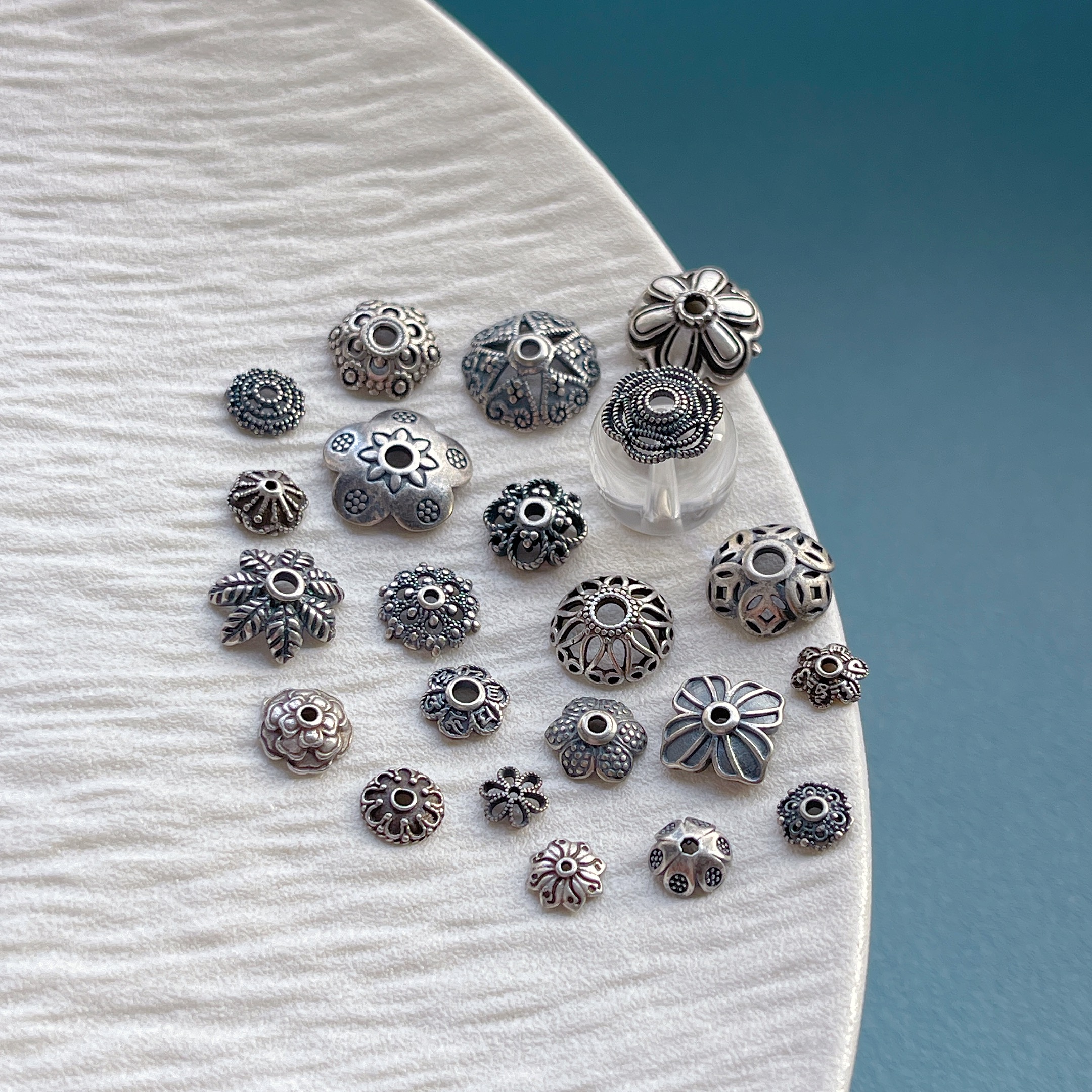 三七老银饰品配件珠托花托隔珠隔片垫片流苏花帽diy手工串珠手链