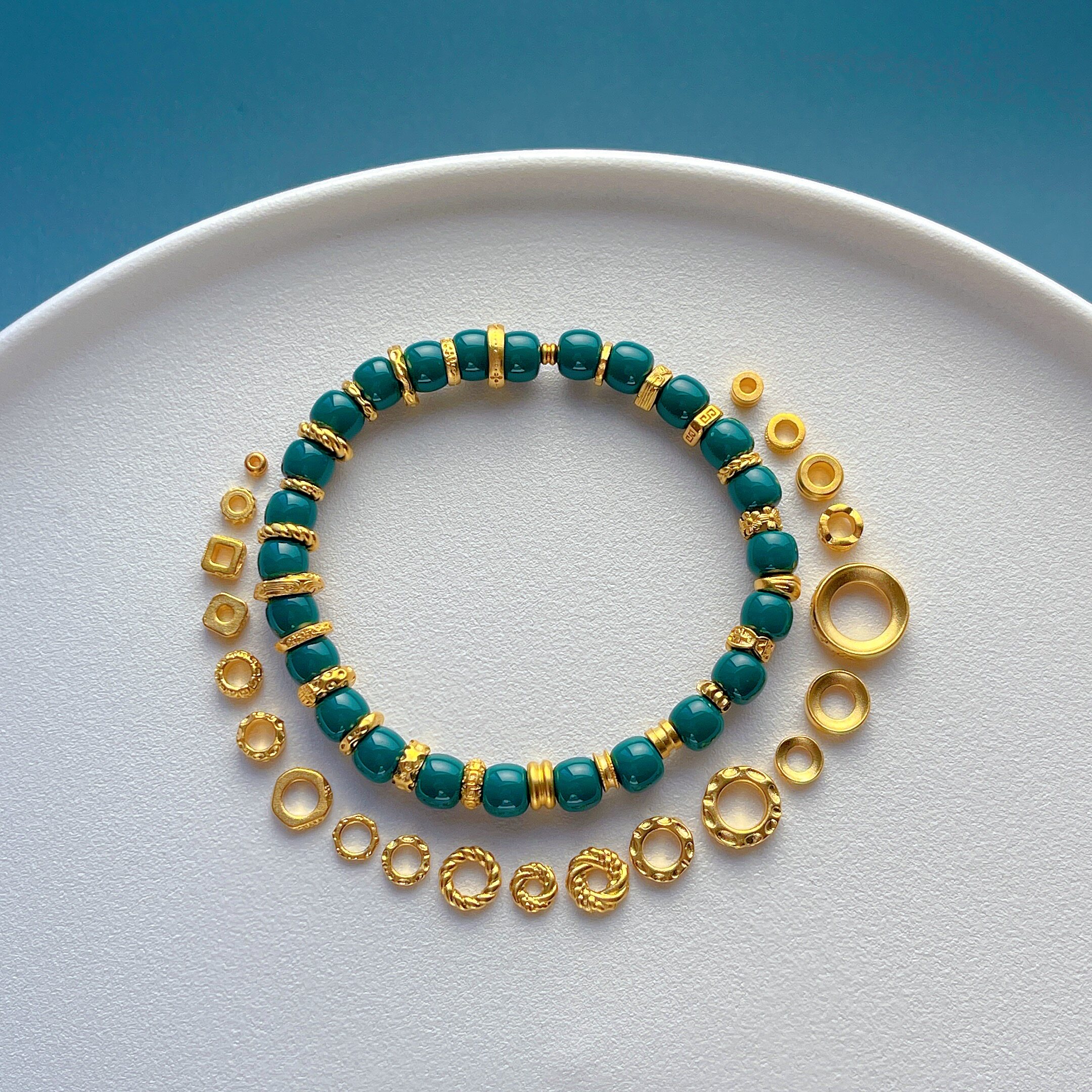 包24K古法金保色配件锤纹麻花回纹闭口圈圆环盘缠大孔隔珠隔片diy