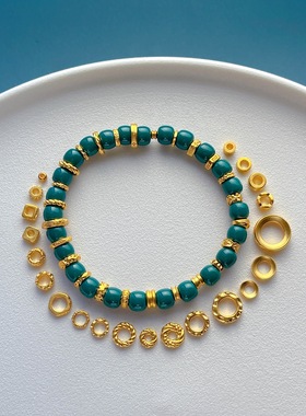 包24K古法金保色配件锤纹麻花回纹闭口圈圆环盘缠大孔隔珠隔片diy