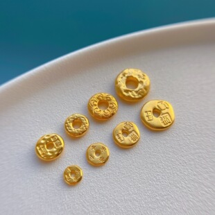 包24K古法金保色配件錾刻平安喜乐福顺吉言隔珠隔片垫片平安扣diy