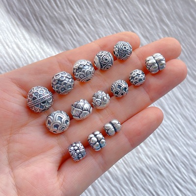 纯银莲花珠并蒂莲桶珠隔珠散珠