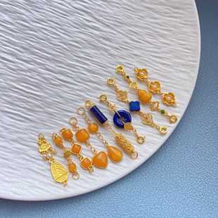 s925古法金纯银配饰镶青金石蜜蜡连接链条diy手链项链延长链尾链