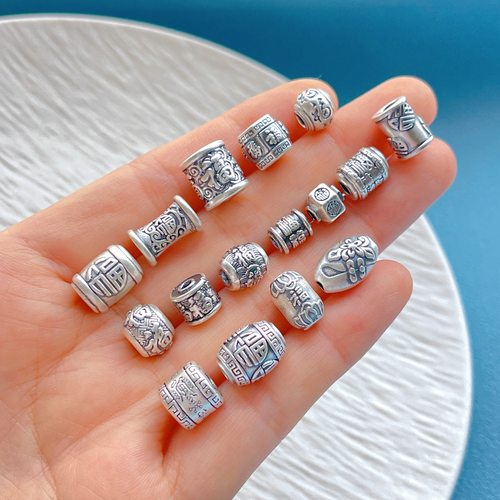 纯银足银福字隔珠桶珠diy配饰