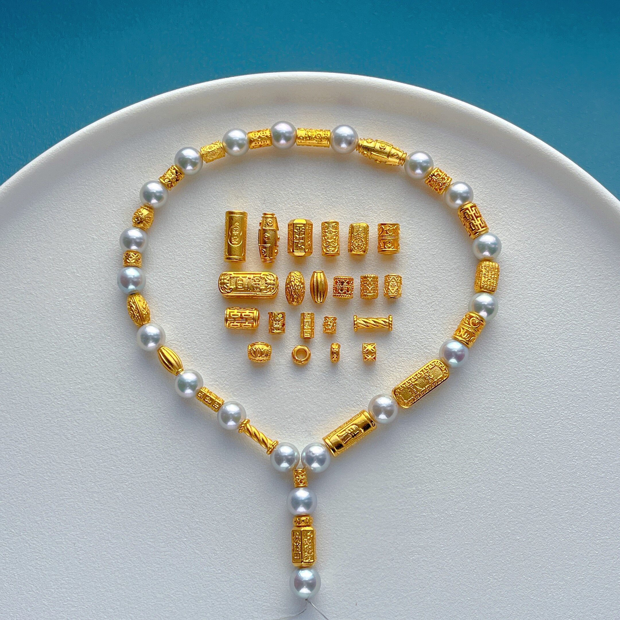 包24K古法金保色配件钱币莲花喜字天珠百福隔珠桶珠diy串手链项链