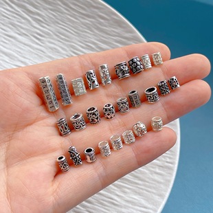 s925纯银饰配件六字真言爱心锦鲤回纹小花隔珠桶珠小直管diy手串