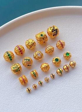 包24K古法金保色配件镶彩色水钻隔珠桶珠老型珠方珠diy手链项链女