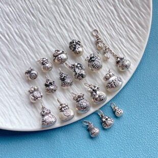 足银999纯银饰配件钱袋福袋元 宝平安财字吊坠提溜挂坠流苏穗子diy