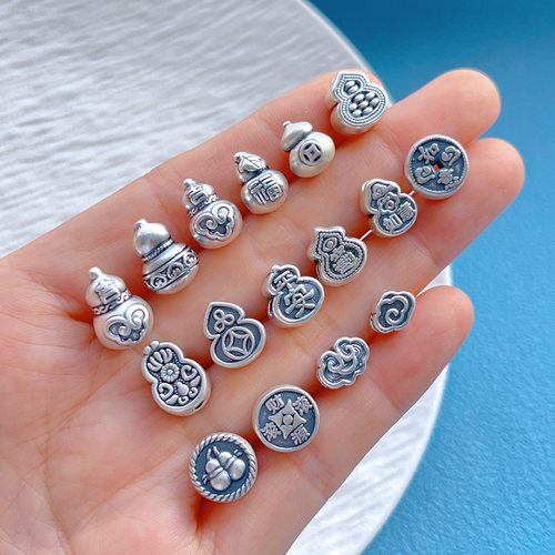 纯银足银葫芦隔珠背云diy配饰