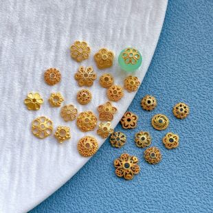 古法金s925银镀24K金配件花托花帽隔片珠托垫片DIY串手链项链配饰