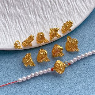 古法金s925银镀24K金配件如意压襟扣小花蝴蝶手链项链编绳尾扣DIY