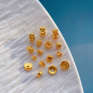 24K包金保色配件四面小花蜻蜓眼回纹骰子随行不规则隔珠隔片垫片